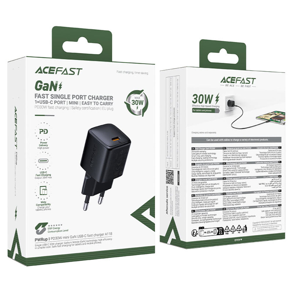 Netzladegerät Acefast A118, 30W, 3A, 1 x USB-C, Schwarz