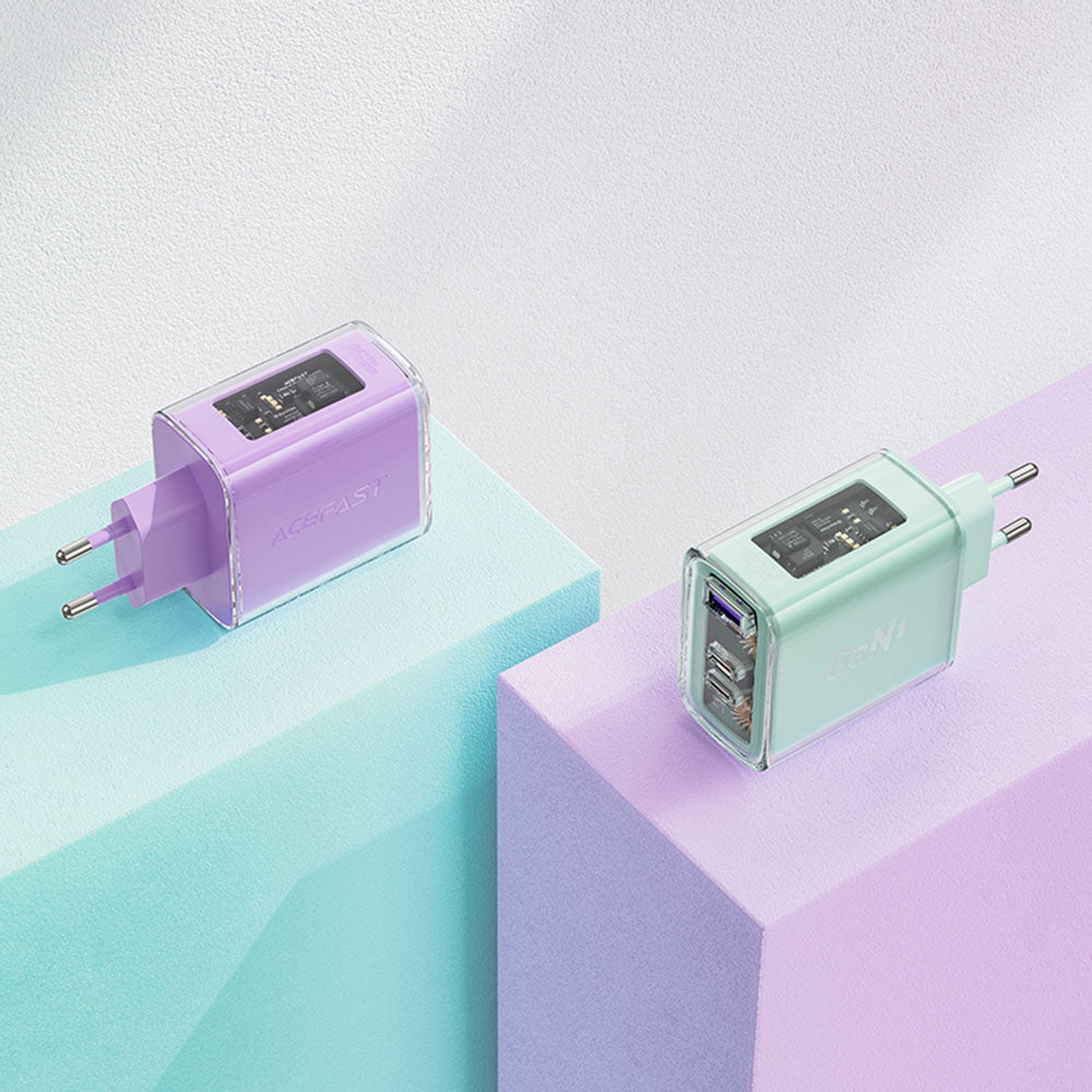 Acefast A45 Exploration Network Charger, 65W, 3.25A, 1 x USB-A - 2 x USB-C, Gray