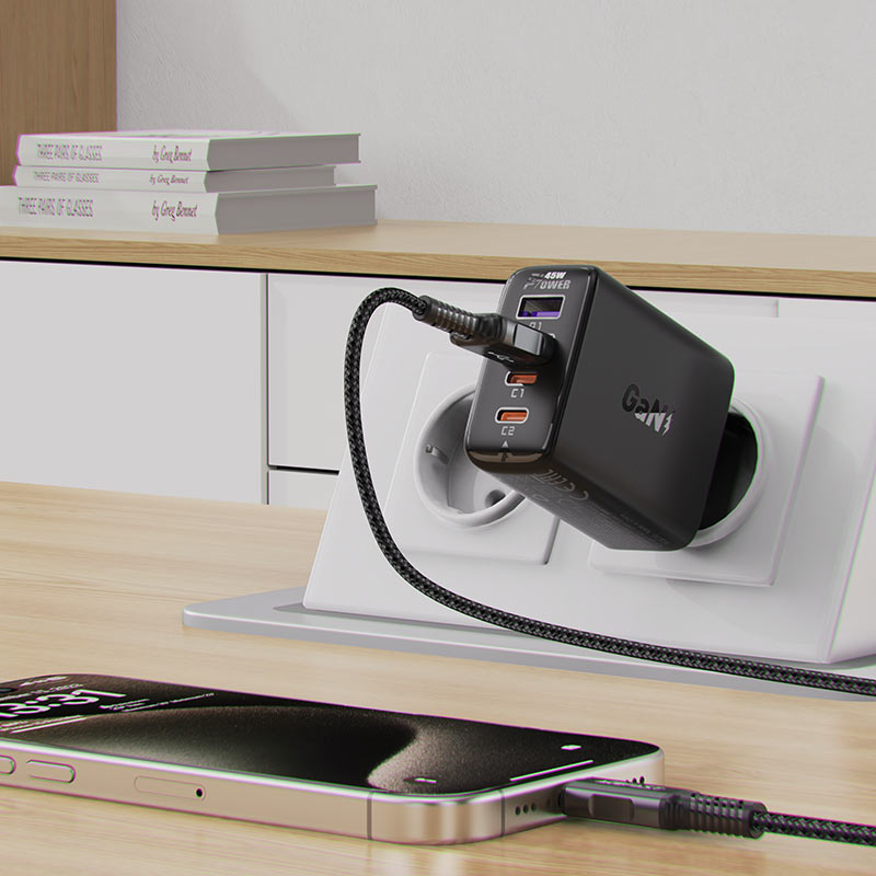 Acefast A61 Netzteil 45W | 2x USB-A & 2x USB-C | PD & QC | Schwarz