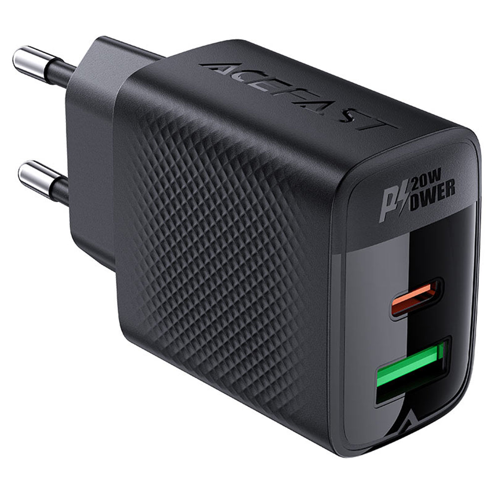Acefast A78 Network Charger, 20W, 3A, 1 x USB-A - 1 x USB-C, Black
