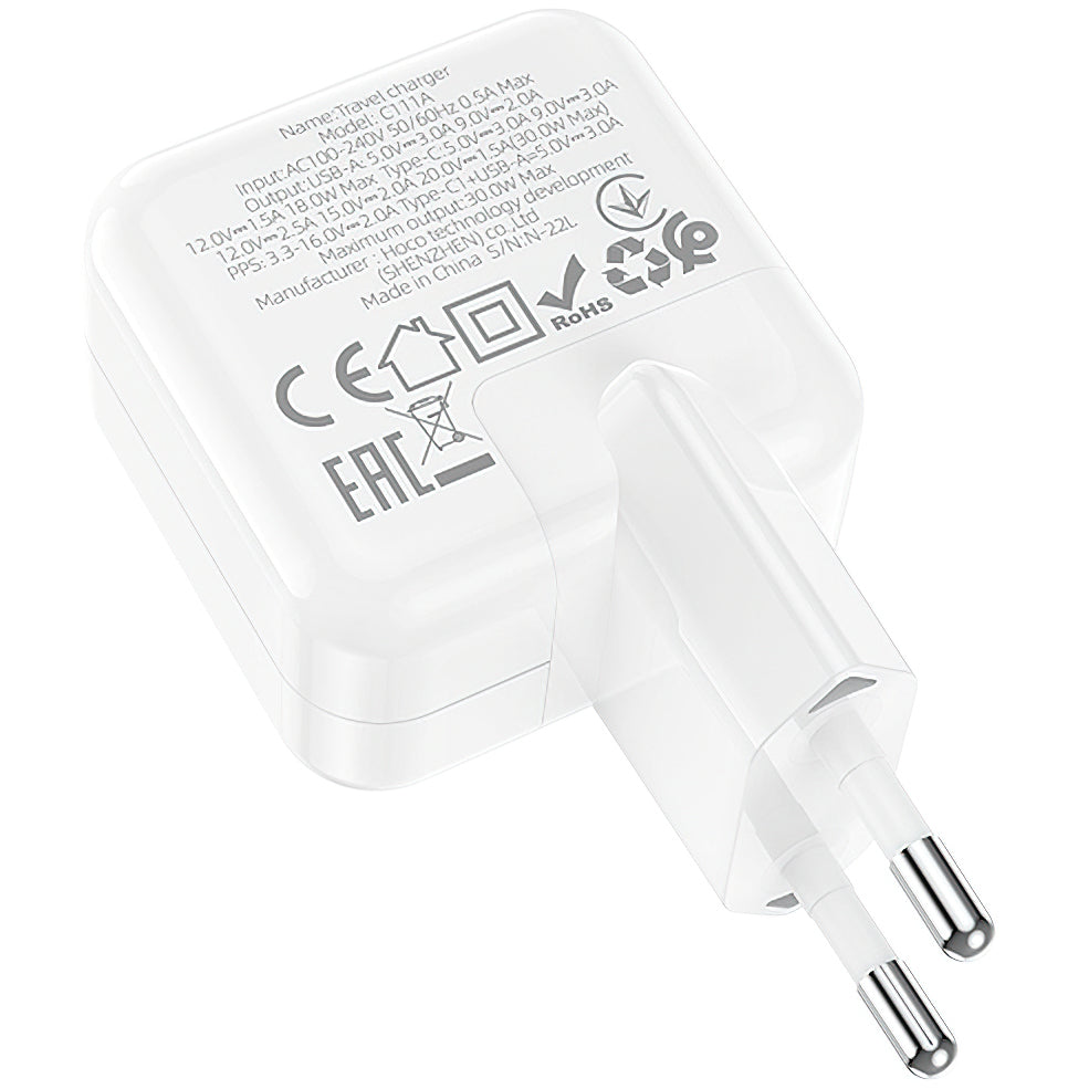 BLUE Power BC111A Netzteil 30W | 1x USB-A & 1x USB-C | PD & QC | Weiß