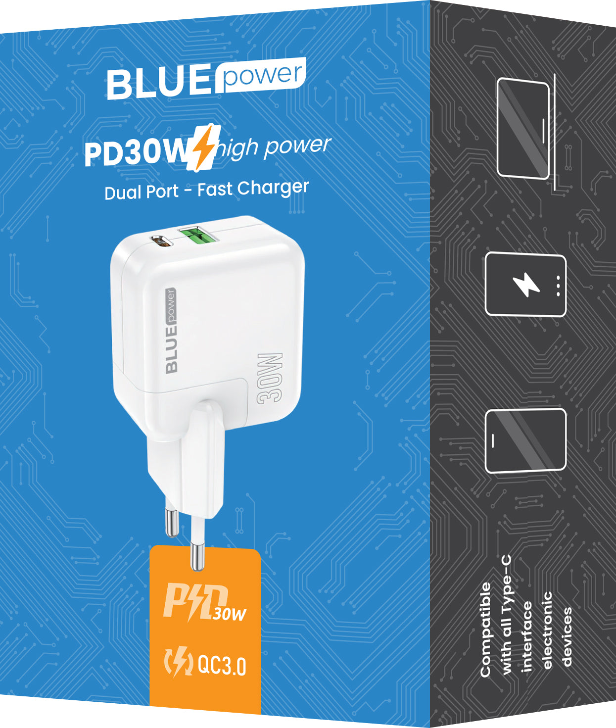 BLUE Power BC111A Netzteil 30W | 1x USB-A & 1x USB-C | PD & QC | Weiß