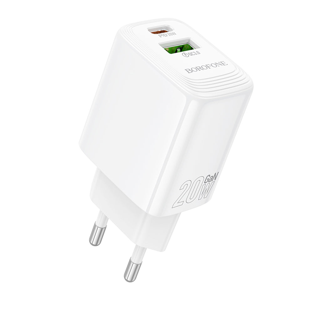 Netzladegerät Borofone BN27 Fuente, 20W, 3A, 1 x USB-A - 1 x USB-C, Weiß