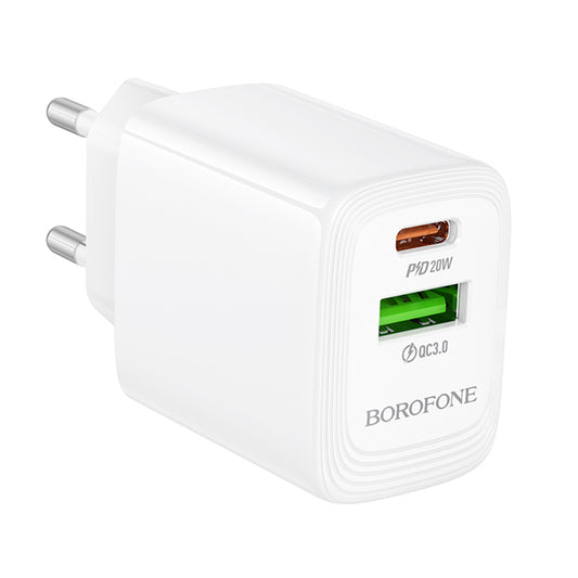 Netzladegerät Borofone BN27 Fuente, 20W, 3A, 1 x USB-A - 1 x USB-C, Weiß