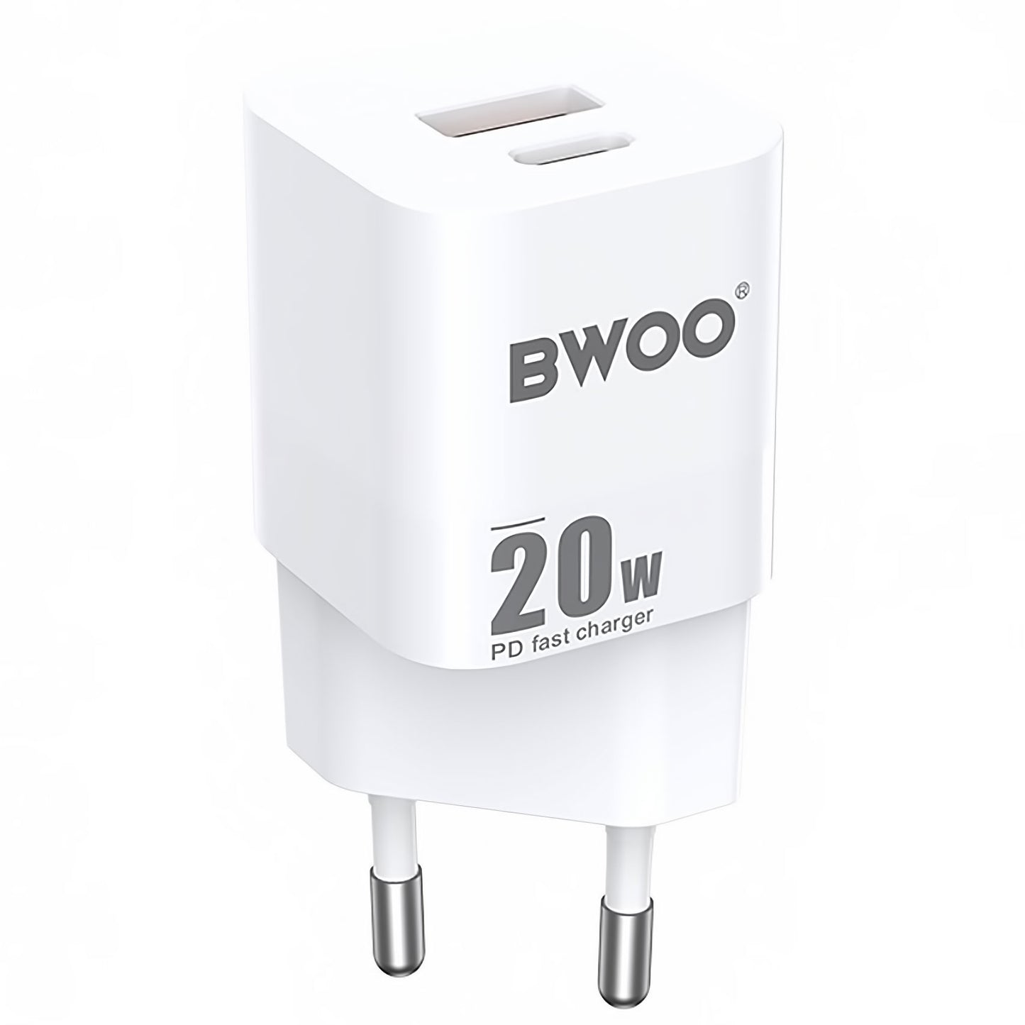 Network Charger BWOO BO-CDA156, 20W, 3A, 1 x USB-A - 1 x USB-C, White