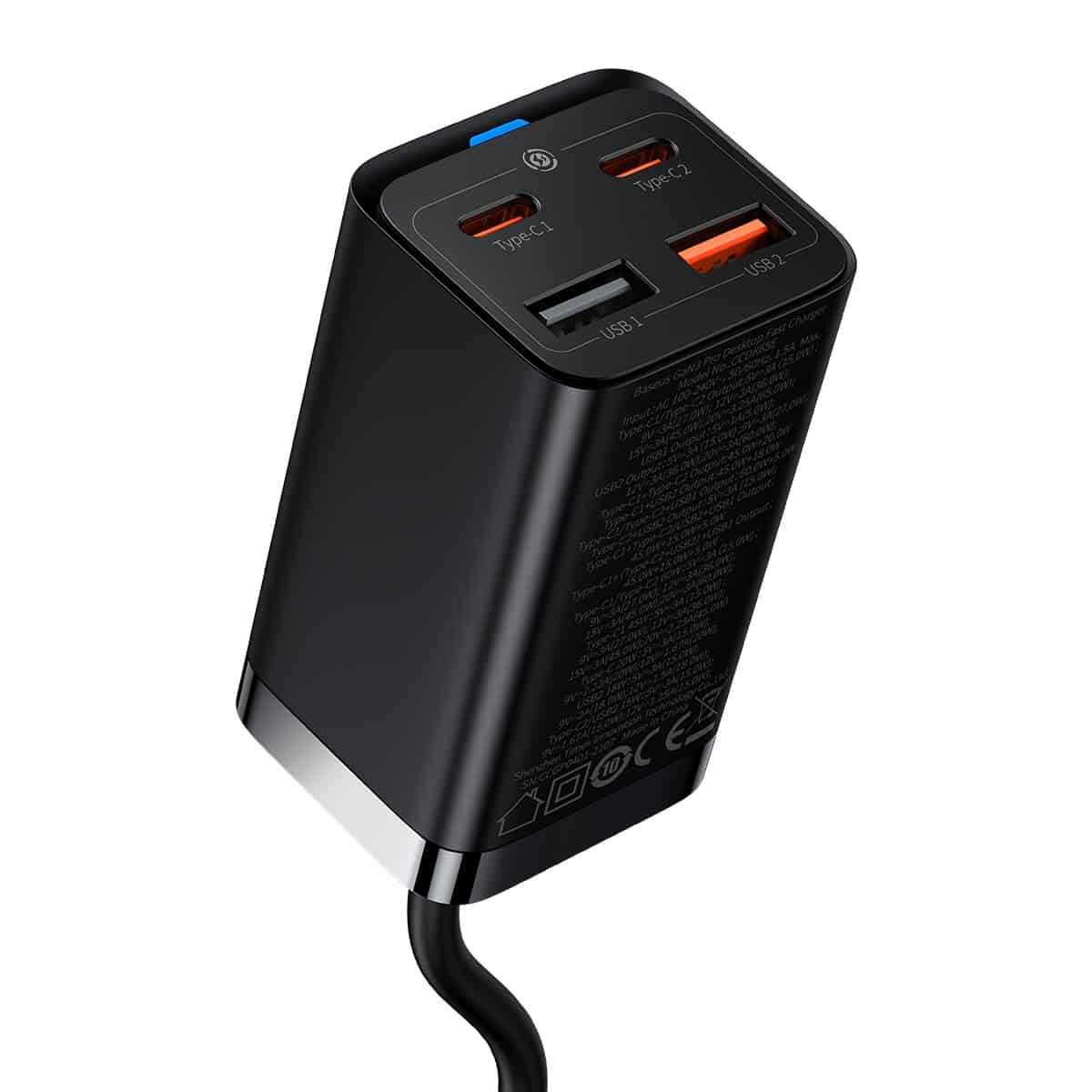 Baseus GaN3 Pro Netzteil 65W | 2x USB-A & 2x USB-C | Schwarz