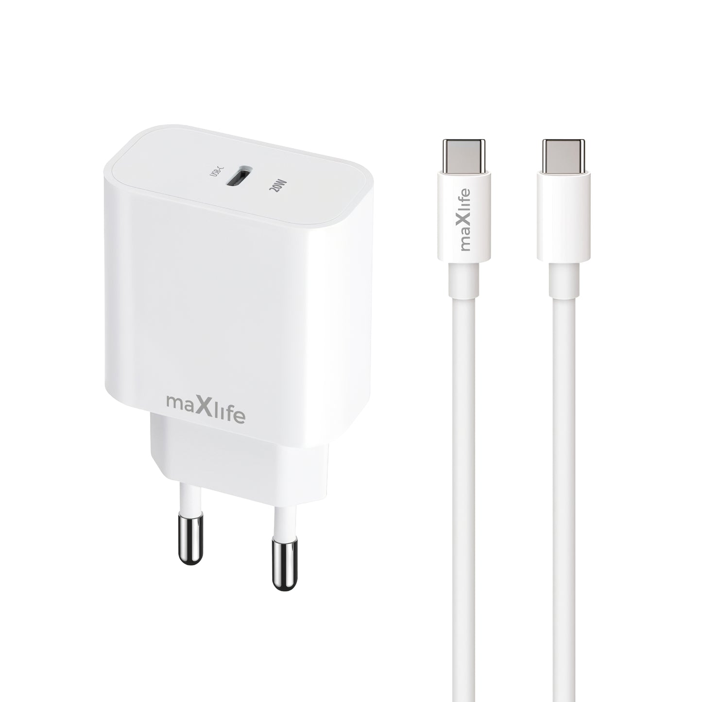 Netzteil mit USB-C-Kabel MaXlife MXTC-06-20C, 20W, 3A, 1 x USB-C, Weiß