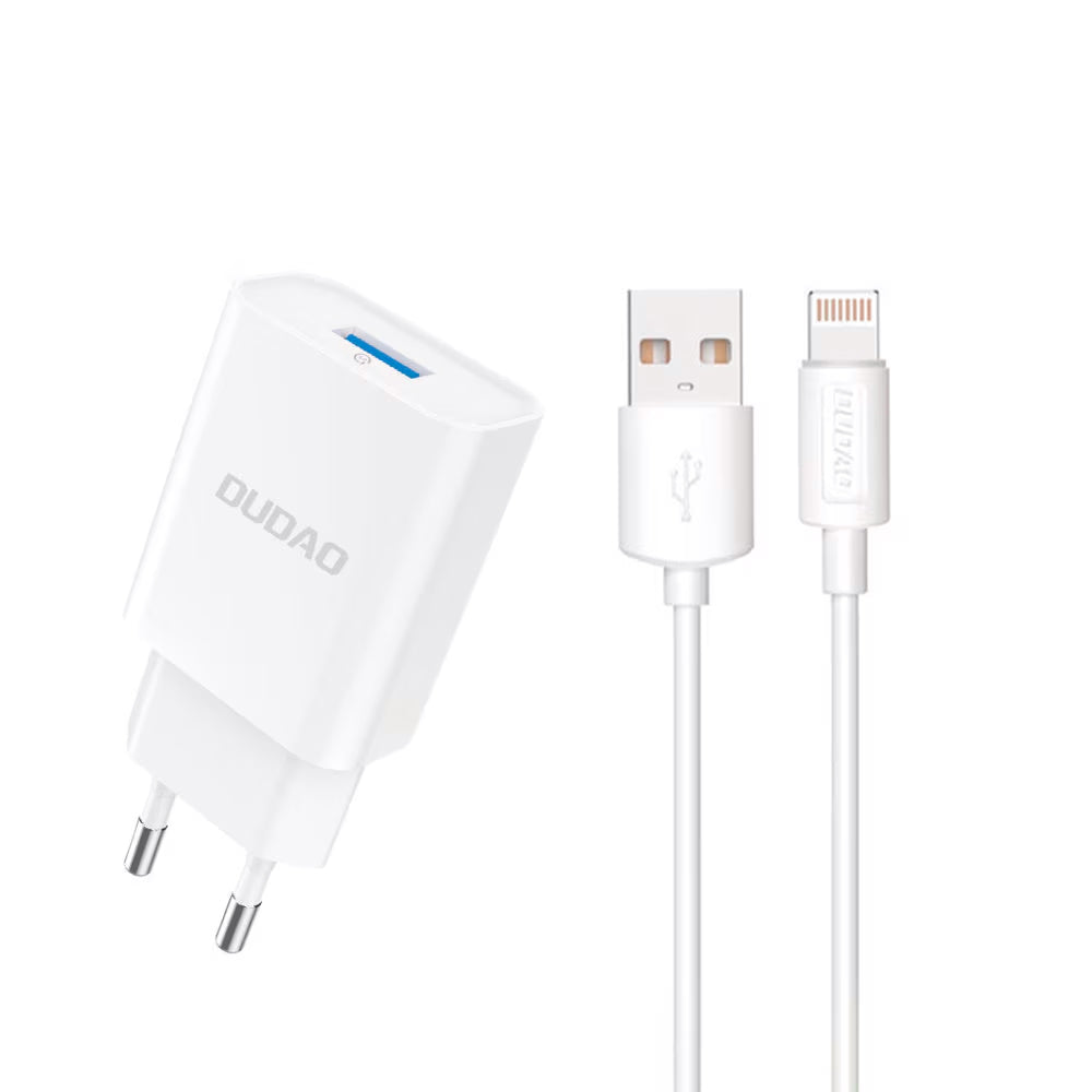 Netzladegerät mit Lightning-Kabel Dudao A4EU, 10W, 2.1A, 1 x USB-A, Weiß