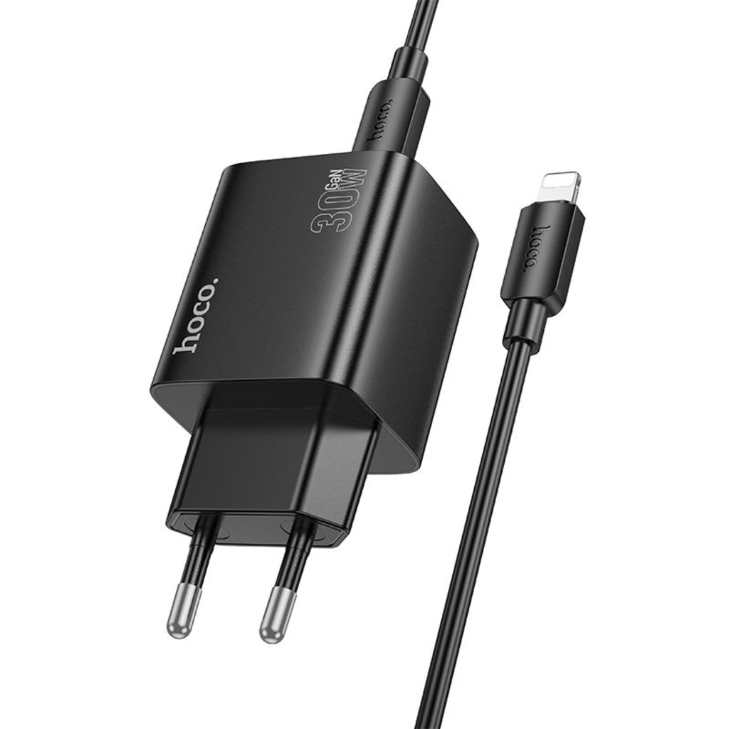 Netzladegerät mit Lightning-Kabel HOCO N56, 30W, 3A, 2 x USB-A - 2 x USB-C, Schwarz