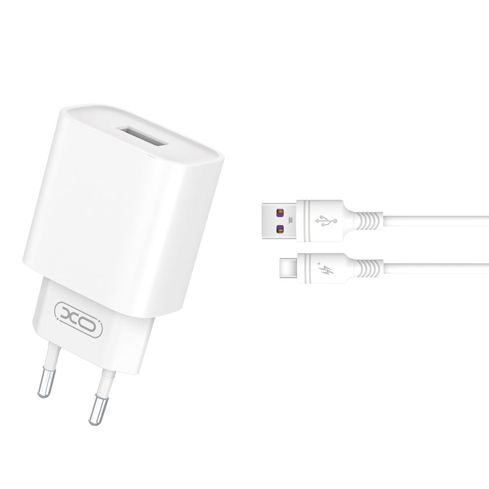 Netzladegerät mit USB-C Kabel XO Design CE02D, 18W, 3A, 1 x USB-A, Weiß