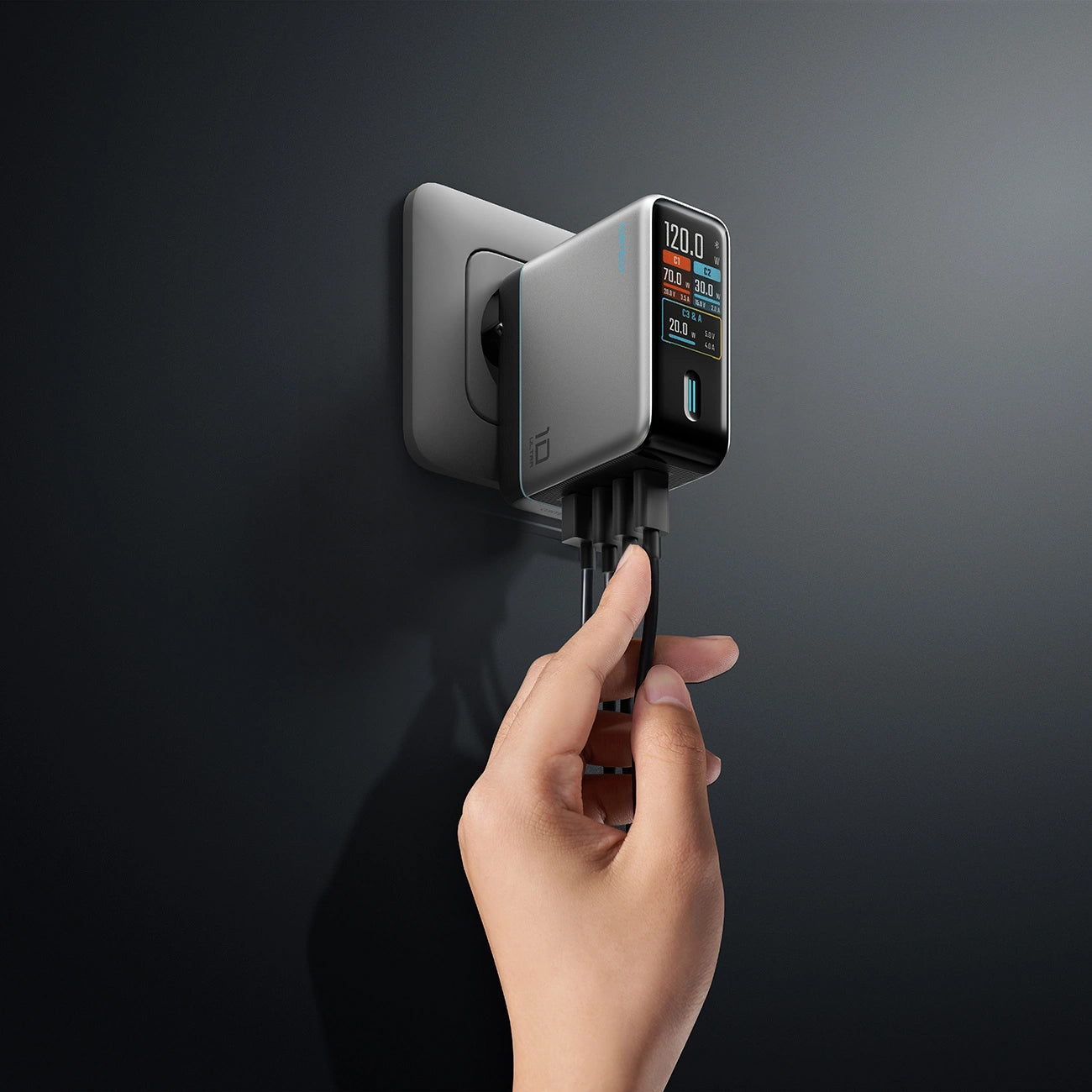 Netzteil mit USB-C-Kabel Cuktech AD1204U Display, 120W, 6A, 1 x USB-A - 2 x USB-C, Silber