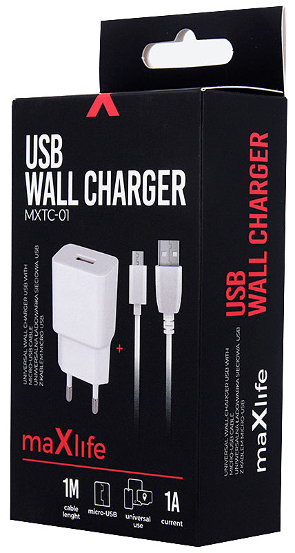 MaXlife MXTC-01, 5W, 1A, 1 x USB-A, Weiß