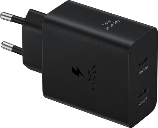 Samsung Netzwerk-Ladegerät mit USB-C Kabel, 50W, 3A, 2 x USB-C, Schwarz EP-T5020XBEGEU