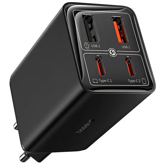 Baseus GaN6 Pro USB-C Kabel Netzwerk-Ladegerät mit USB-C Kabel, 100W, 3.25A, 2 x USB-A - 2 x USB-C, Schwarz P10162705112112-00