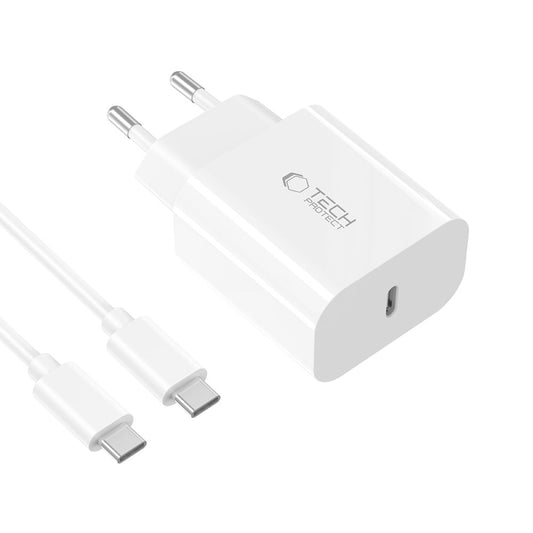 Netzladegerät mit USB-C Kabel Tech-Protect NC20W, 20W, 3A, 1 x USB-C, Weiß