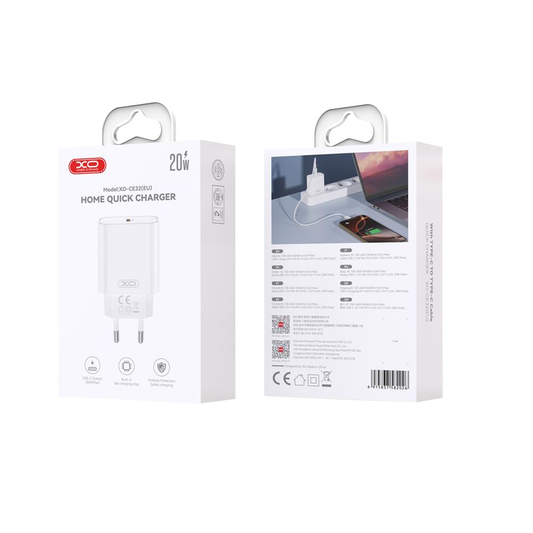 Netzladegerät mit Lightning-Kabel XO Design CE32, 20W, 3A, 1 x USB-C, Weiß