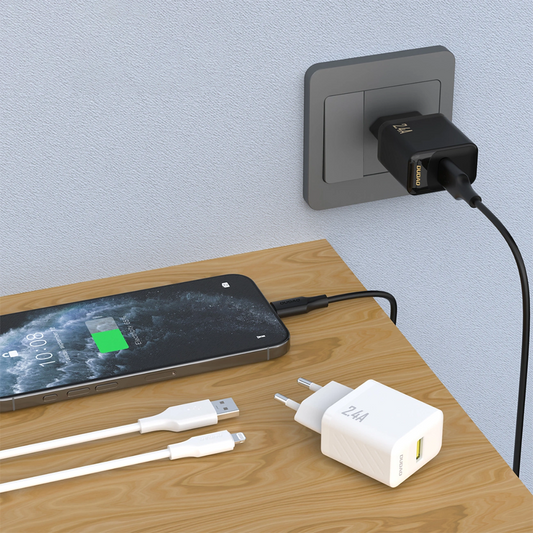 Dudao A23LEU Netzladegerät mit Lightning-Kabel, 12 W, 2,4 A, 1 x USB-A, Weiß