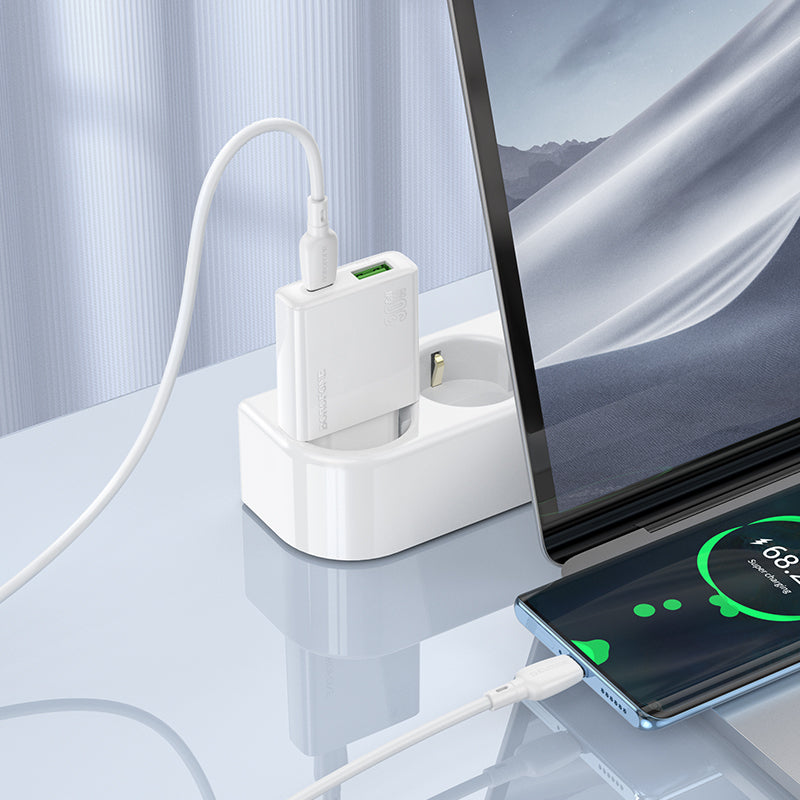 Network Charger with USB-C Cable Borofone BN25 Wish, 30W, 3A, 1 x USB-A - 1 x USB-C, White