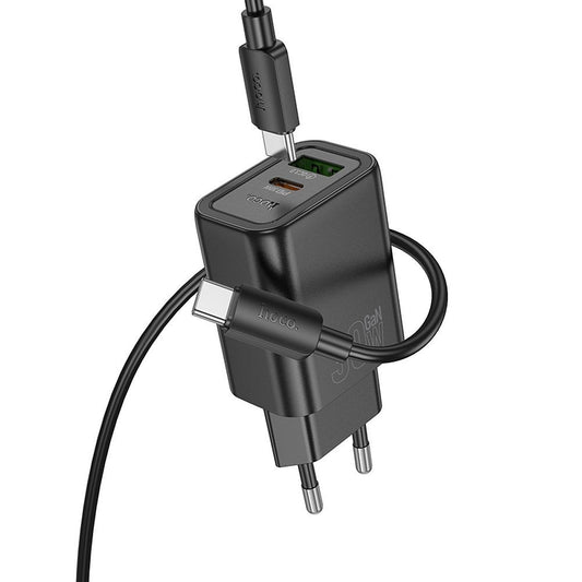Netzladegerät mit USB-C Kabel HOCO N63, 30W, 3A, 1 x USB-A - 1 x USB-C, Schwarz