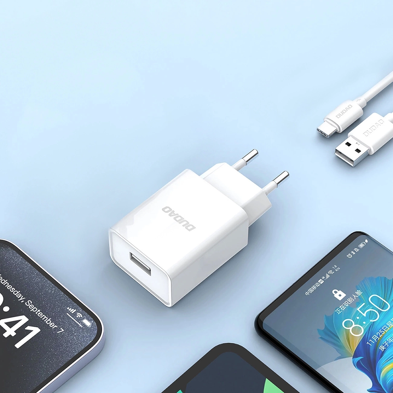 Netzladegerät mit USB-C Kabel Dudao A4EU, 10W, 2.1A, 1 x USB-A, Weiß