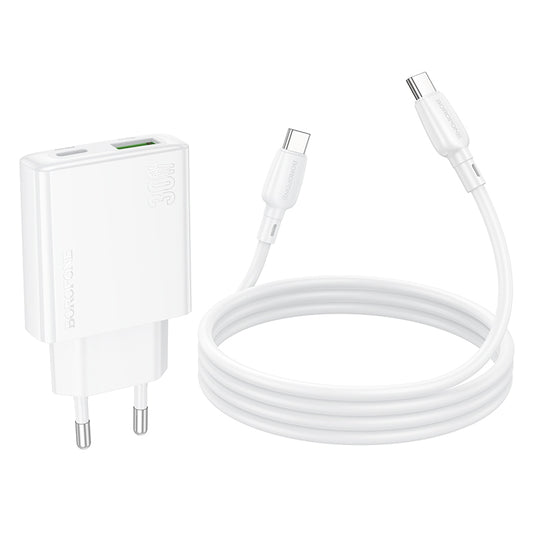 Netzwerk-Ladegerät mit USB-C Kabel Borofone BN25 Wish, 30W, 3A, 1 x USB-A - 1 x USB-C, Weiß
