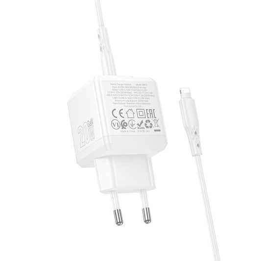 Netzladegerät mit Lightning-Kabel Borofone BN19 Intenso, 20W, 3A, 1 x USB-A - 1 x USB-C, Weiß