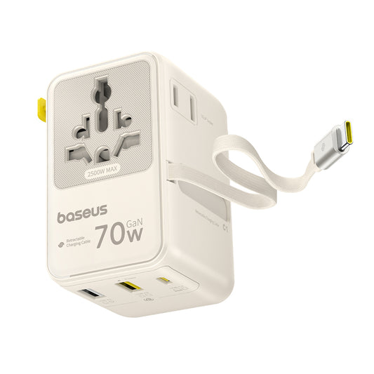 Netzteil mit USB-C-Kabel Baseus Travel EnerCore CG11, 70W, 2 x Steckdose - 1 x USB-C - 2 x USB-A, Weiß E0307E01