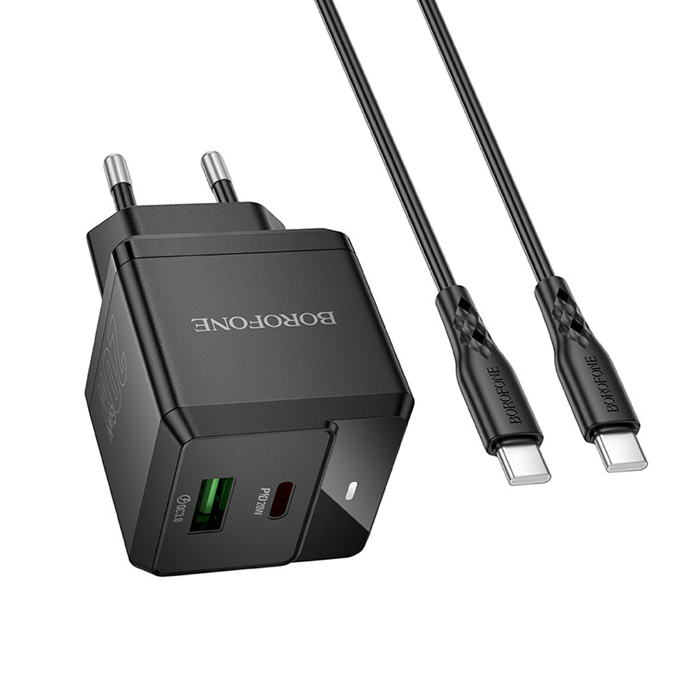 Netzladegerät mit USB-C Kabel Borofone BN19 Intenso, 20W, 3A, 1 x USB-A - 1 x USB-C, Schwarz