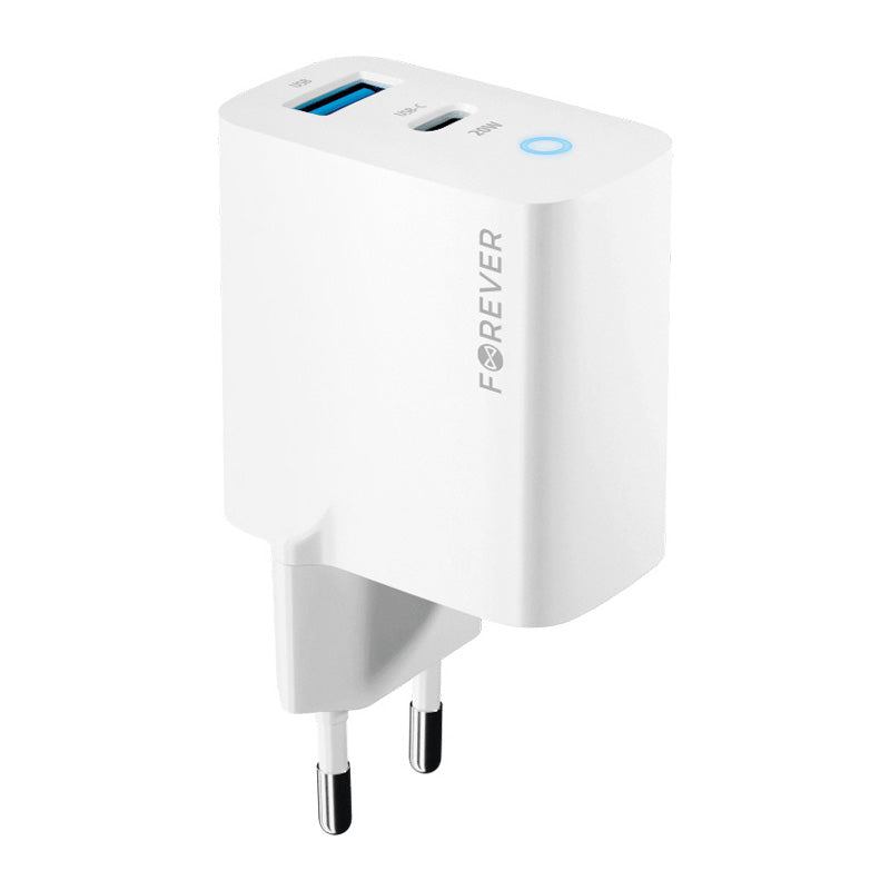 Forever Netzwerk-Ladegerät TC-06-20AC, 20W, 3A, 1 x USB-A - 1 x USB-C, Weiß