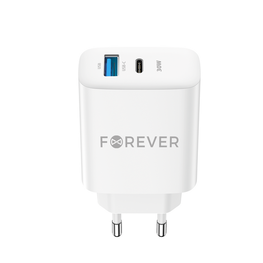 Network Charger Forever TC-07-30AC, 30W, 3A, 1 x USB-A - 1 x USB-C, White