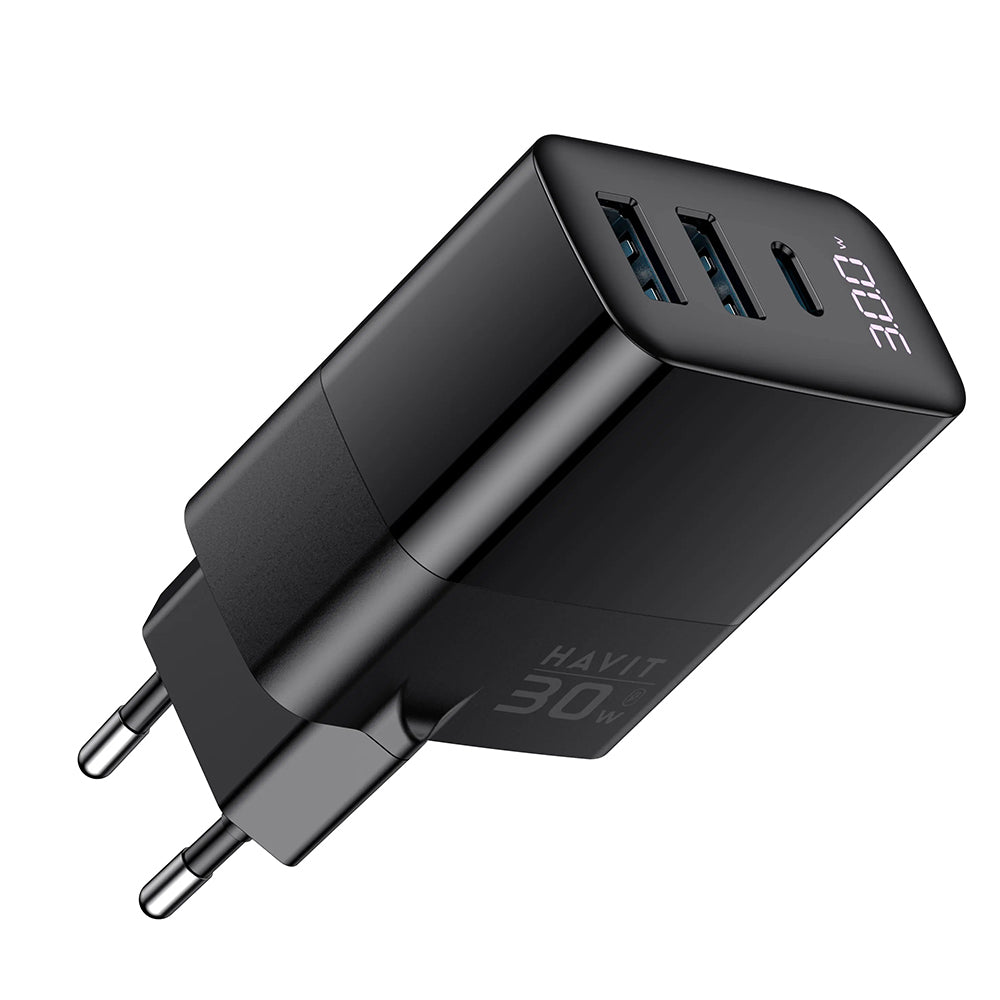 Netzladegerät HAVIT UCLE001, 30W, 3A, 2 x USB-A - 1 x USB-C, Schwarz