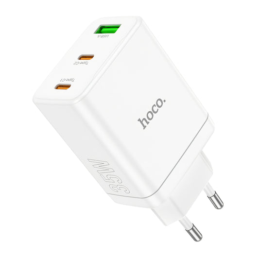 Netzwerk-Ladegerät HOCO N33, 35W, 3A, 1 x USB-A - 2 x USB-C, Weiß