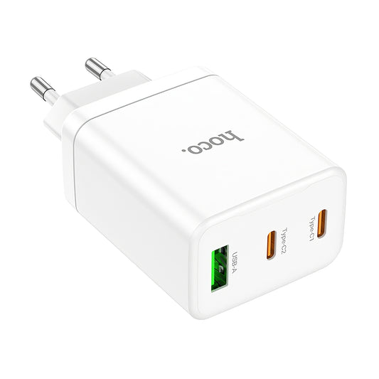 Netzwerk-Ladegerät HOCO N33, 35W, 3A, 1 x USB-A - 2 x USB-C, Weiß