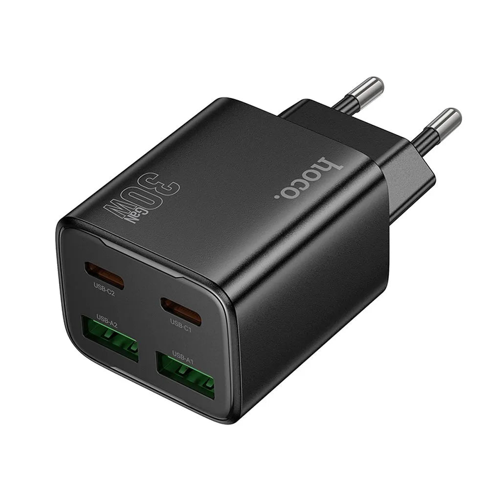 Netzladegerät HOCO N56, 30W, 3A, 2 x USB-A - 2 x USB-C, Schwarz