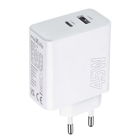 MaXlife Netzwerk-Ladegerät MXTC-07-45AC, 45W, 3A, 1 x USB-A - 1 x USB-C, Weiß