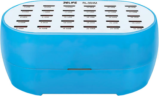 Netzwerk-Ladegerät Relife RL-304M, 160W, 2,4A, 30 x USB-A, Blau