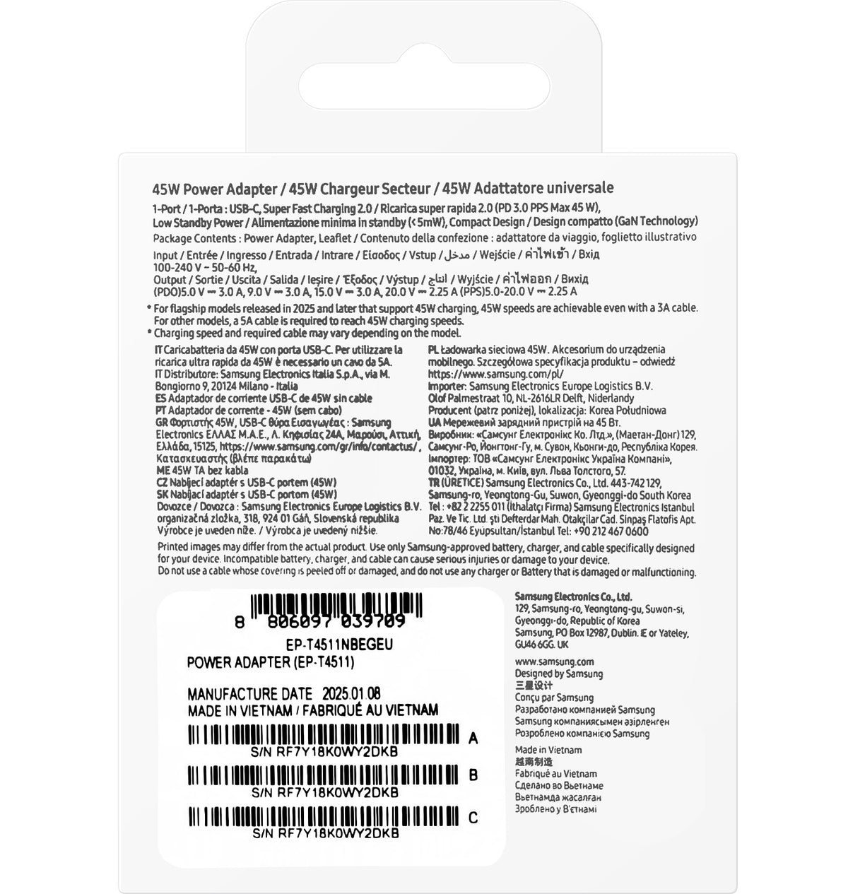 Samsung Netzladegerät, 45W, 4.05A, 1 x USB-C, Schwarz EP-T4511NBEGEU