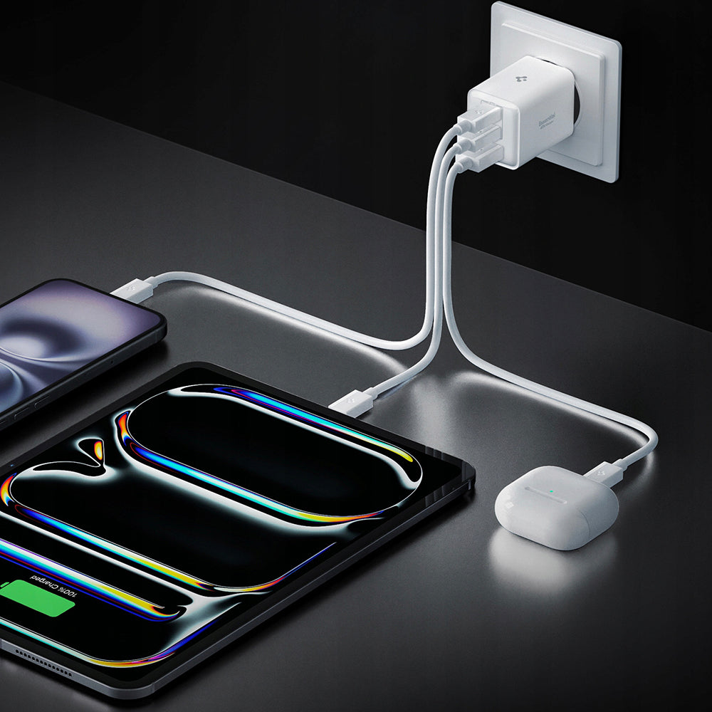 Spigen EE473EU Essential Netzladegerät, 47W, 3A, 1 x USB-A - 2 x USB-C, Weiß ACH09464