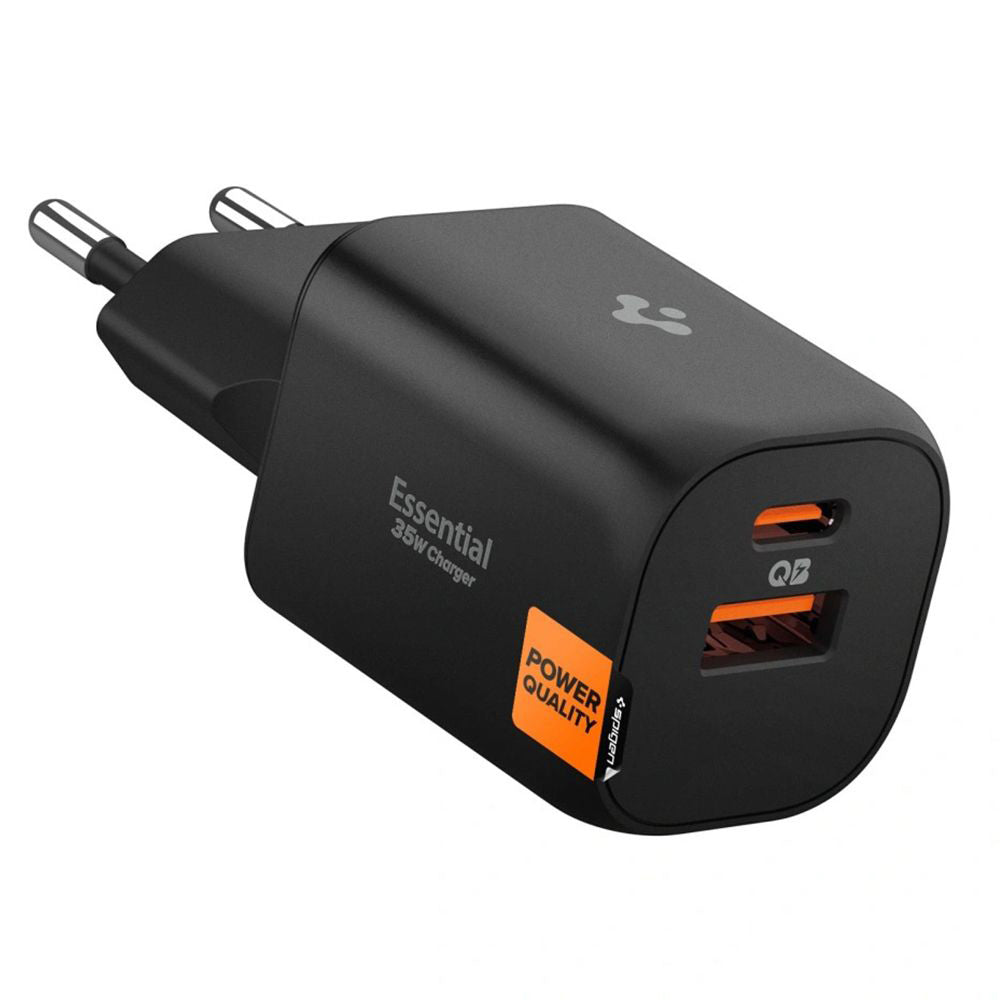 Spigen Essential Netzladegerät, 35W, 3A, 1 x USB-A - 1 x USB-C, Schwarz ACH09463