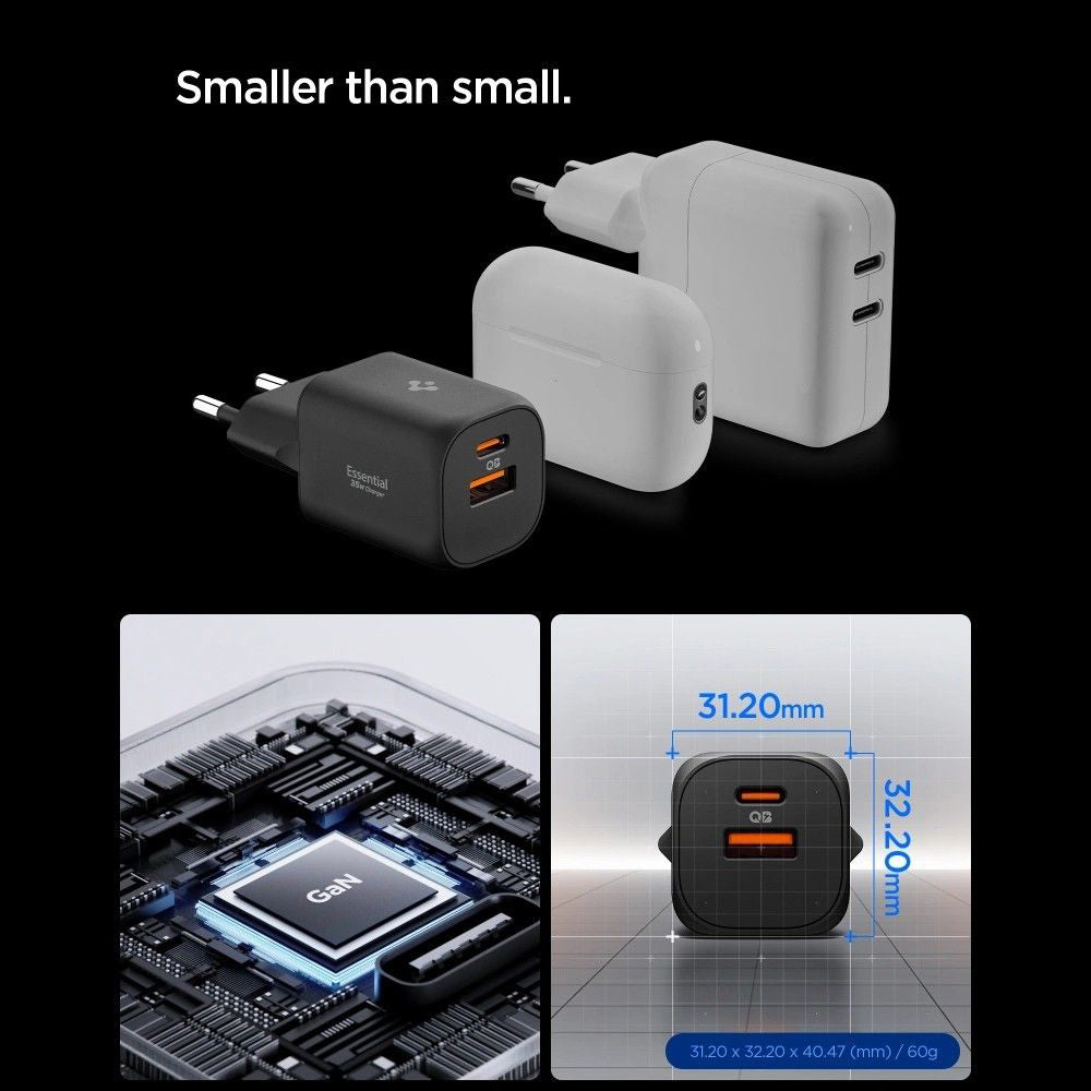 Spigen Essential Netzladegerät, 35W, 3A, 1 x USB-A - 1 x USB-C, Schwarz ACH09463
