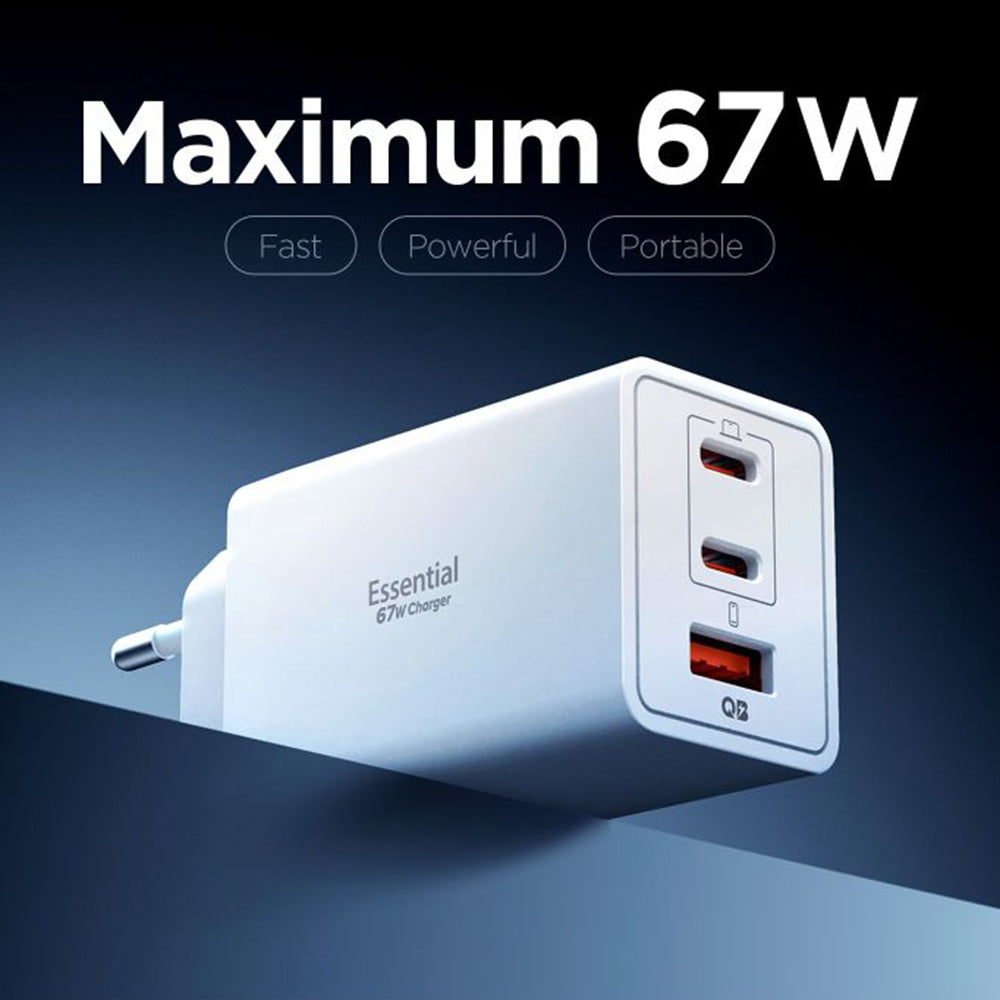Spigen Essential Netzladegerät, 67W, 3.25A, 1 x USB-A - 2 x USB-C, Weiß ACH08710