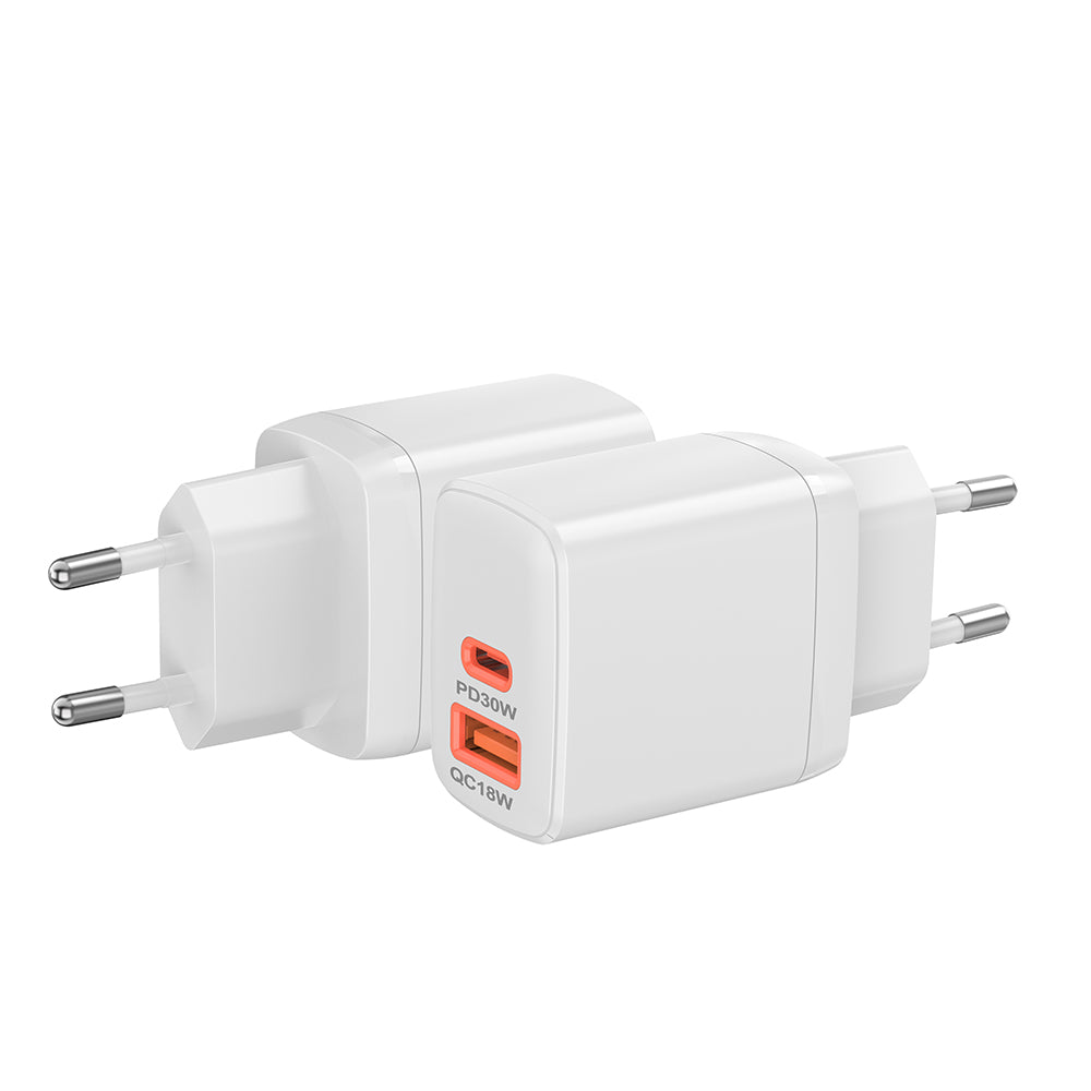 Netzladegerät Techsuit CH1 Duonix, 30W, 3A, 1 x USB-A - 1 x USB-C, Weiß