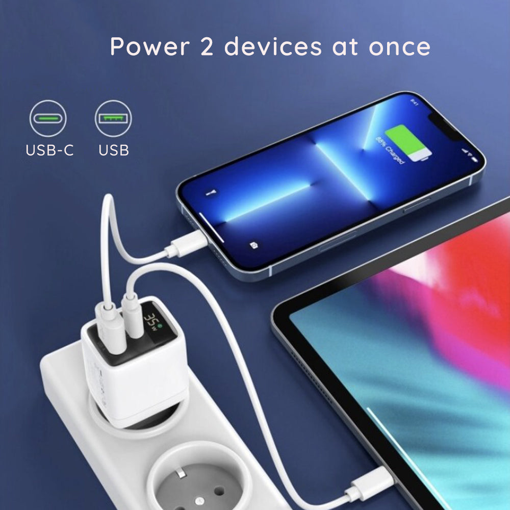 Netzladegerät Techsuit CH3 LEDChargX Display, 35W, 3A, 1 x USB-A - 1 x USB-C, Schwarz