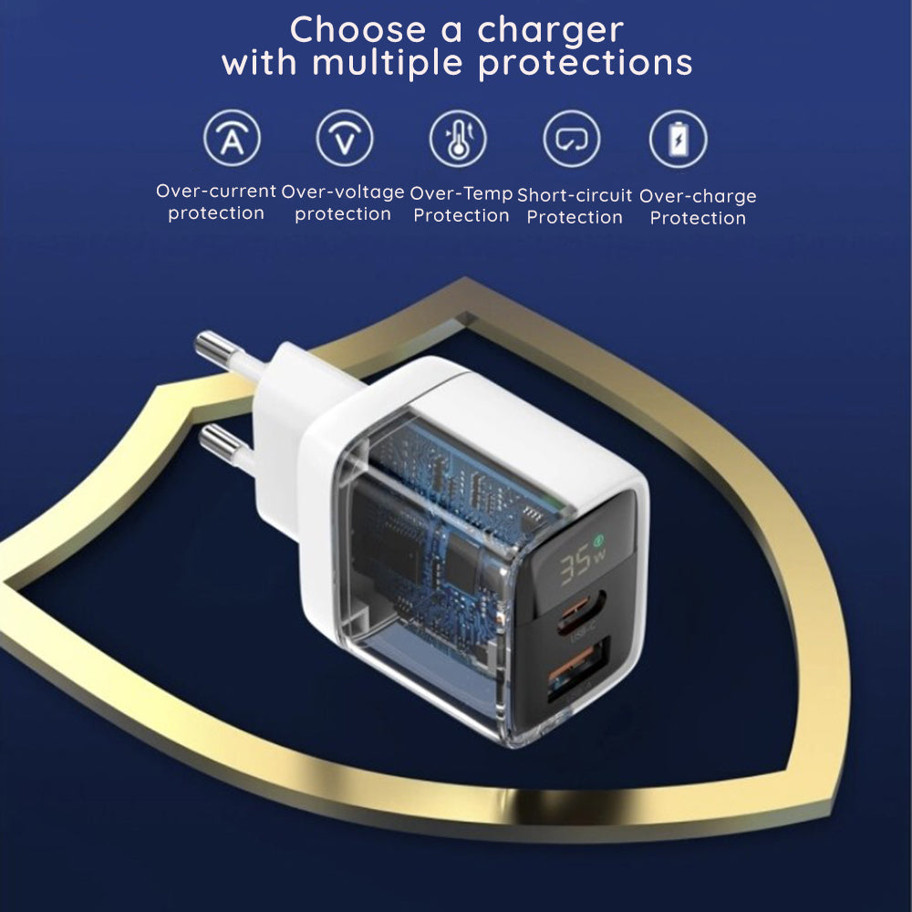Netzladegerät Techsuit CH3 LEDChargX Display, 35W, 3A, 1 x USB-A - 1 x USB-C, Schwarz
