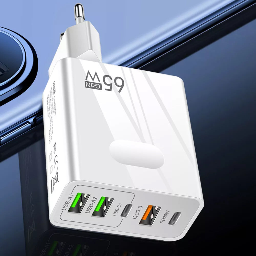 Netzladegerät Techsuit CHC1 PentaXPower, 25W, 3A, 3 x USB-A - 2 x USB-C, Weiß