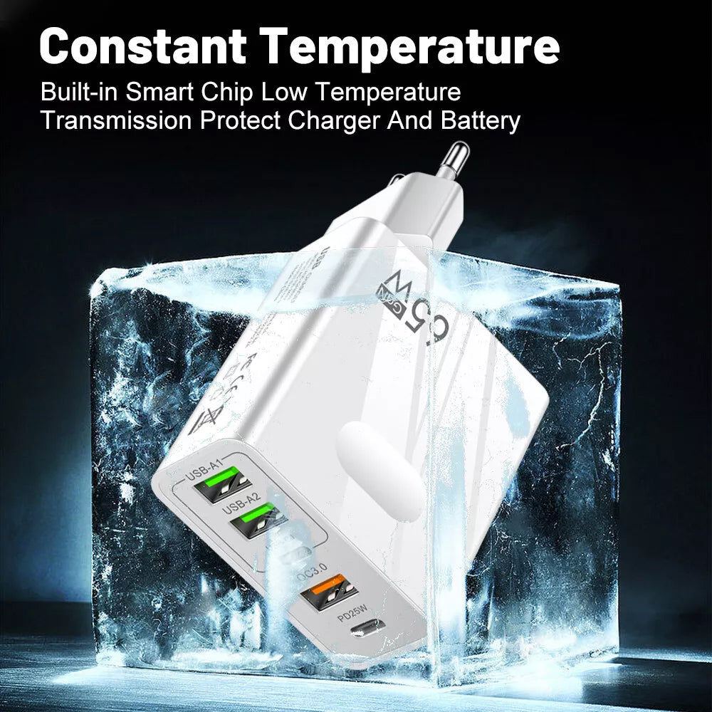 Netzladegerät Techsuit CHC1 PentaXPower, 25W, 3A, 3 x USB-A - 2 x USB-C, Schwarz