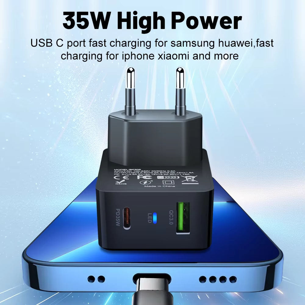 Techsuit CHPD173 Tiny Network Charger, 35W, 3A, 1 x USB-A - 1 x USB-C, White
