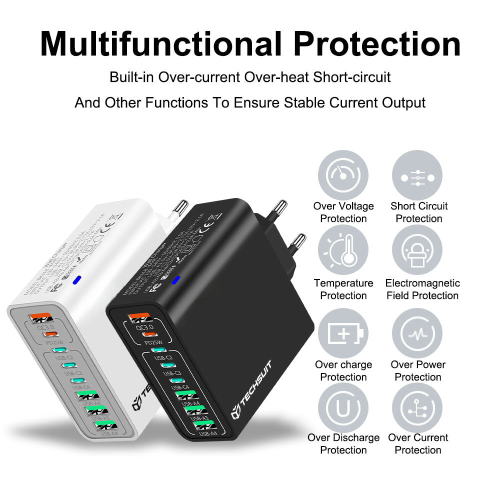 Netzladegerät Techsuit CHPD224, 65W, 3.25A, 4 x USB-A - 4 x USB-C, Schwarz