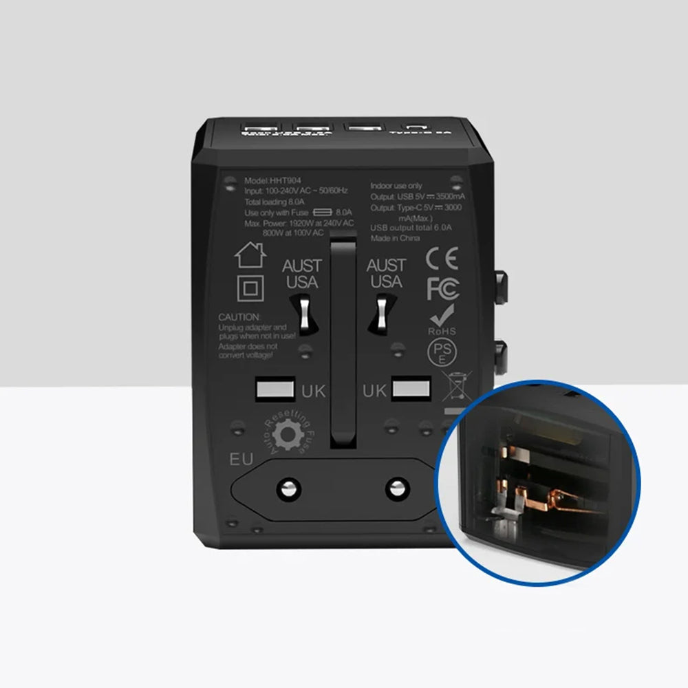 Netzladegerät Techsuit HHT904-B1 Travel, 15W, 3A, 3 x USB-A - 1 x USB-C, Schwarz
