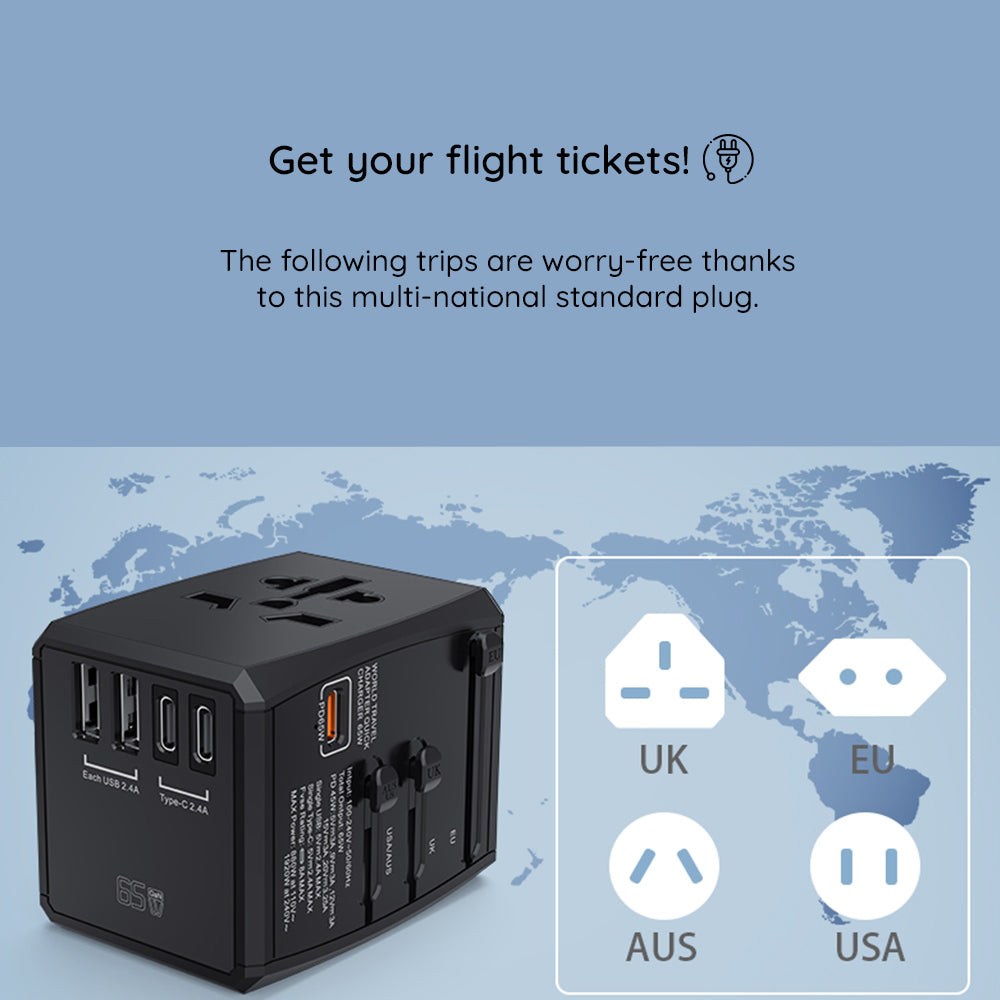 Netzladegerät Techsuit HHT906 Travel, 65W, 3.25A, 2 x USB-A - 2 x USB-C, Schwarz